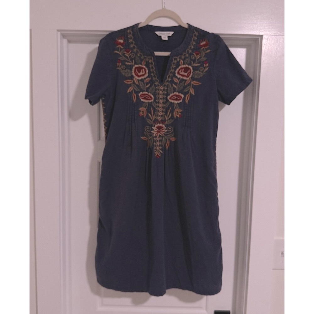 Coldwater Creek‎ Embroidered Cotton Linen Dress Sz M Pockets